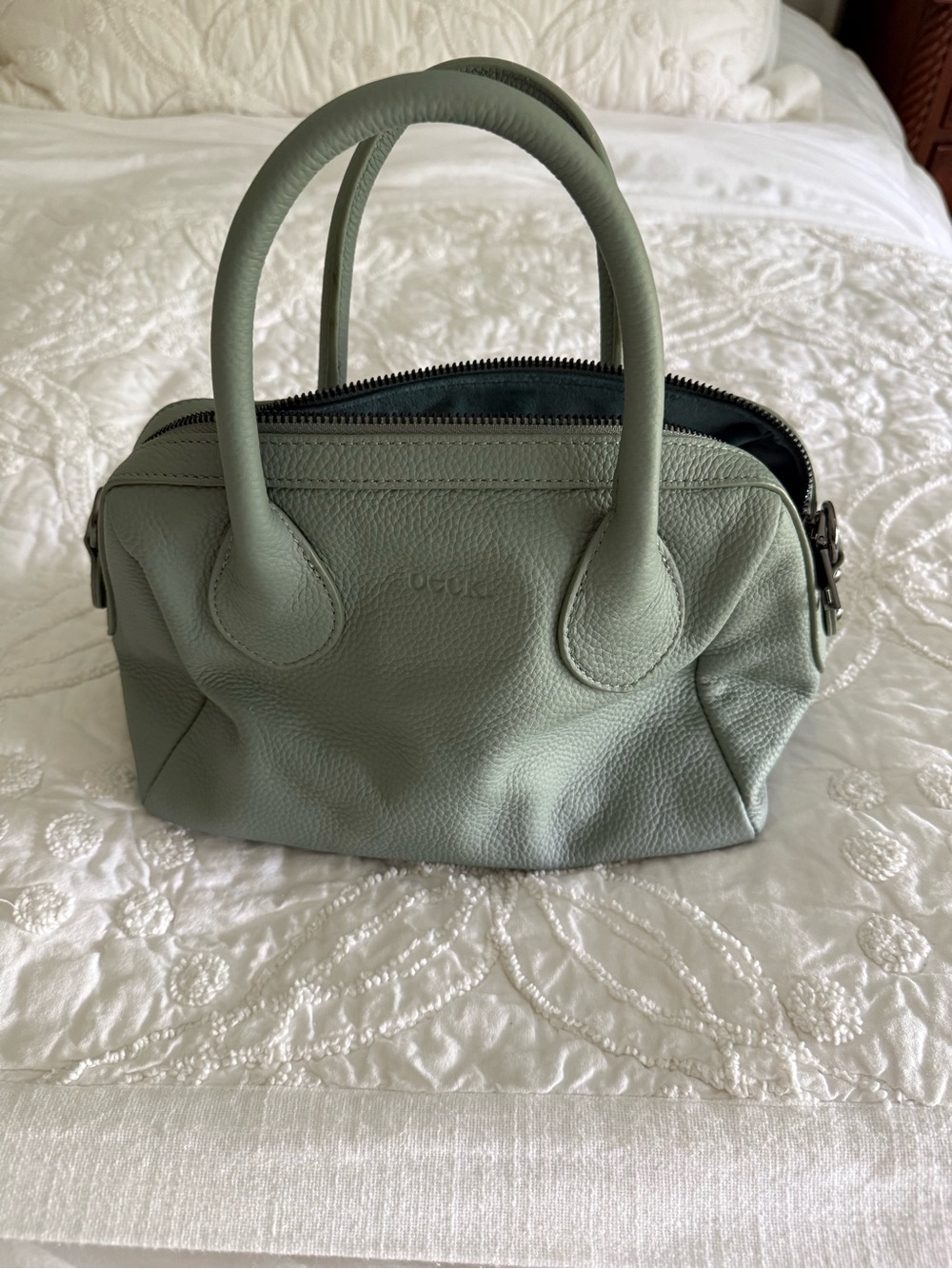 Beck Baby Hayes Pebbled Sage Green Leather Satchel with Top Handles